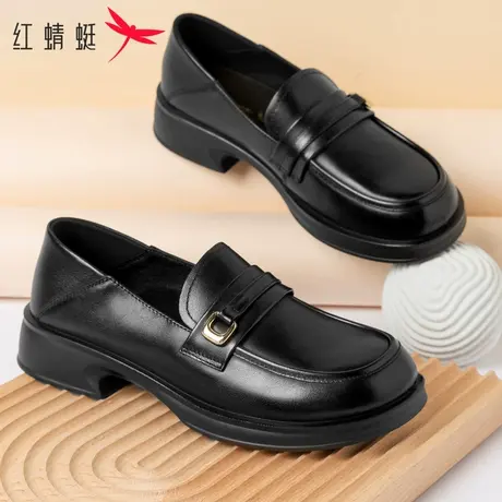 红蜻蜓女鞋2025秋季一脚蹬英伦小皮鞋两穿平跟乐福鞋舒适软底单鞋商品大图