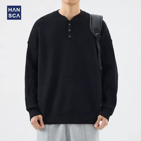 hansca美式亨利领针织毛衣男2024年冬季宽松复古百搭保暖休闲上衣商品大图