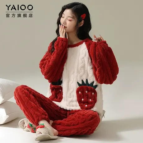 女士珊瑚绒睡衣秋冬季加绒加厚保暖法兰绒家居服套装新款2025年春商品大图
