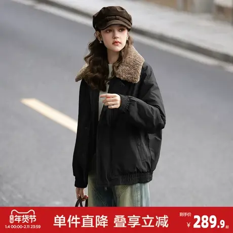 唐狮2026秋冬翻领夹克外套女拼接毛领外套保暖显瘦高级感上衣潮图片