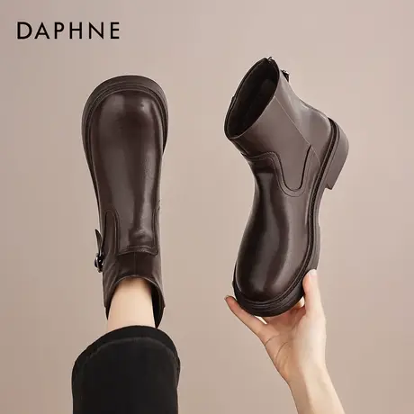 达芙妮短靴女2025秋冬季新款加绒厚底靴子英伦风棕色切尔西靴女靴图片