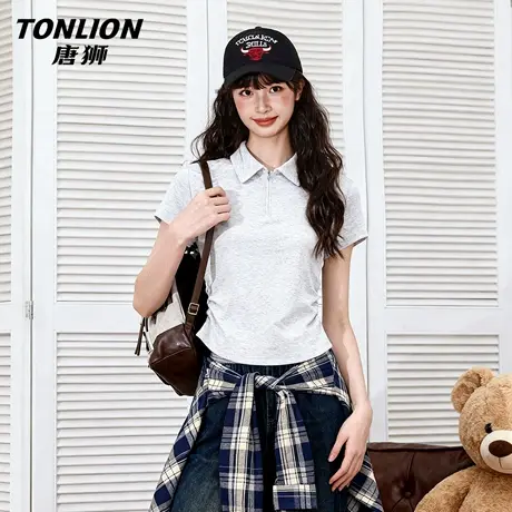 唐狮官方polo领短袖t恤女2026新款夏季小个子收腰显瘦短款上衣VB商品大图