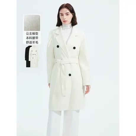 朗姿双面呢纯羊毛复古修身公主袖大衣年冬季新款毛呢外套女图片