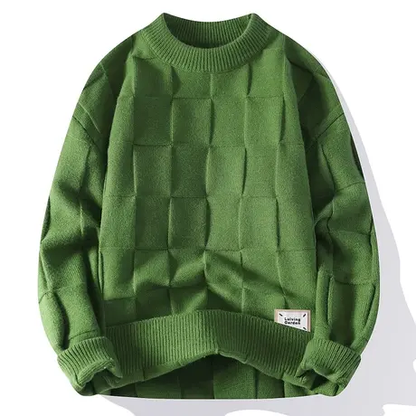 圆领软糯毛衣男冬季纯色棋盘格针织衫男打底衫高级感加厚保暖线衣商品大图