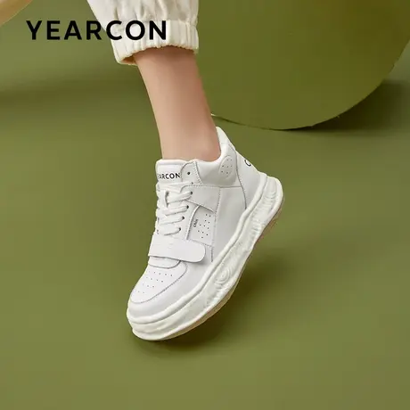 意尔康高帮鞋女黑白色2023秋冬新款百搭厚底休闲板鞋运动小白鞋商品大图