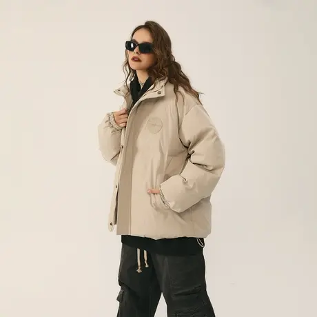 复古纯色立领棉服女加厚冬季外套2023新款街头潮牌宽松面包服棉衣商品大图