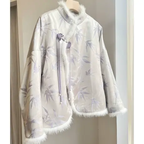 素飞新中式女装秋冬加棉棉衣拼接水貂毛国风棉外套改良汉服SU5074图片