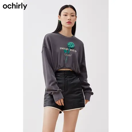 【百亿补贴官方直播】 欧时力 圆领卫衣秋装手工钉花长袖T恤图片