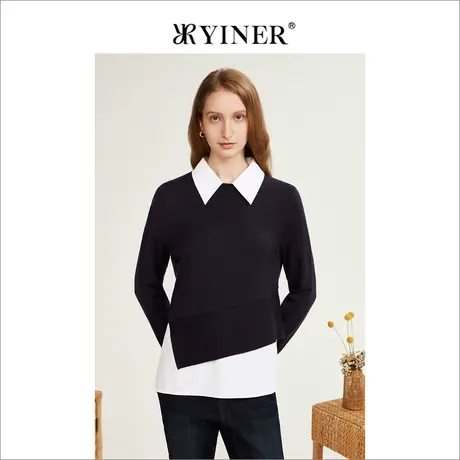 YINER音儿专柜女装2022冬季新款高级感羊毛混纺针织衫套头商品大图