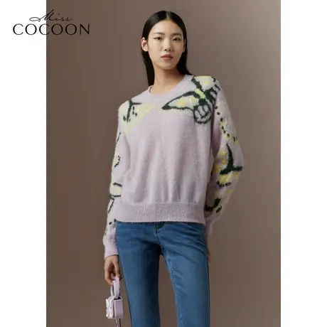 COCOON商场同款2023秋冬新款马海毛提花图案毛针织衫商品大图