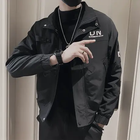 工装外套男春秋季2023新款个性刺绣字母夹克休闲青年秋装小众上衣商品大图