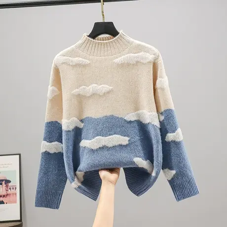 2023春装新款韩版宽松半高领针织衫毛衣女士百搭上衣打底长袖套头商品大图