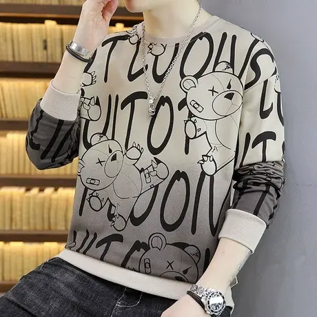 卫衣男2023年春秋季圆领渐变色上衣服学生宽松潮牌ins长袖T恤春装图片