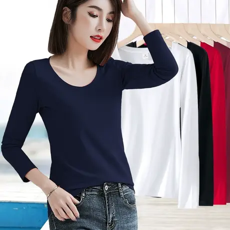 修身长袖t恤女士秋装2024年新款女春秋季外穿打底衫内搭纯色上衣图片