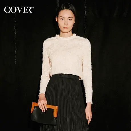 COVER秋季手工碎褶木耳边拉毛压褶衬衫图片