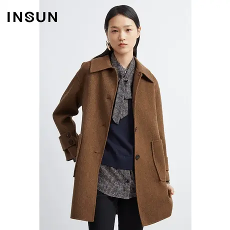 INSUN恩裳冬季双面澳洲羊毛口袋毛呢外套商品大图