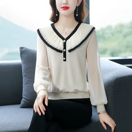 别致雪纺衫女秋季2023年新款时尚设计感小众针织上衣宽松小衫图片
