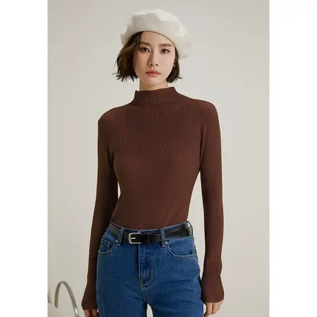 弥古半高领打底衫女修身2025春秋长袖上衣显瘦黑色内搭毛衣针织衫商品大图