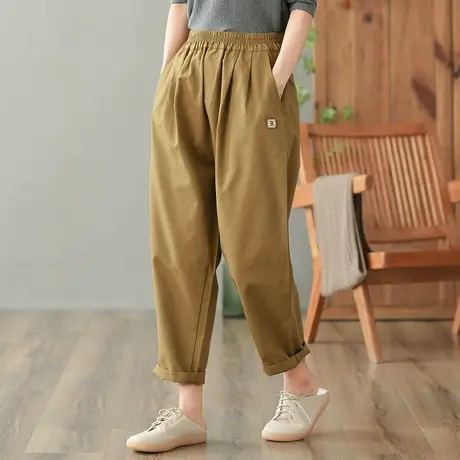 dza 高腰显瘦直筒工装裤子女士春秋休闲长裤宽松哈伦裤百搭纯棉裤图片