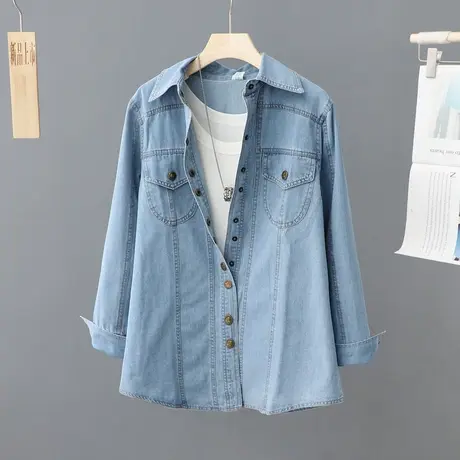 叠穿牛仔衬衫女上衣2024春秋新款长袖韩版宽松简约显瘦衣外套衬衣商品大图