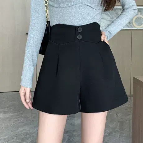 小个子休闲裤子外穿女阔腿靴裤秋冬季2024年新款高腰显瘦毛呢短裤图片