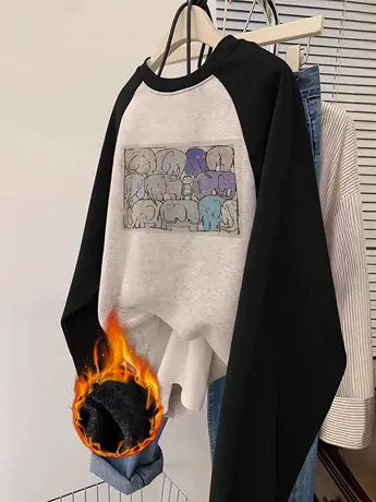 港味原宿风长袖女2023秋冬新款加绒加厚插肩卫衣女潮ins显瘦上衣商品大图