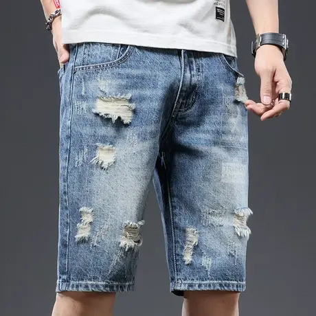 五分破洞乞丐牛仔短裤男士宽松外穿夏季薄款2024年新款休闲大裤衩商品大图