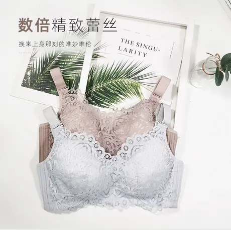 内衣女薄款大胸显小调整型文胸BCD薄棉舒适上托性感蕾丝文胸商品大图