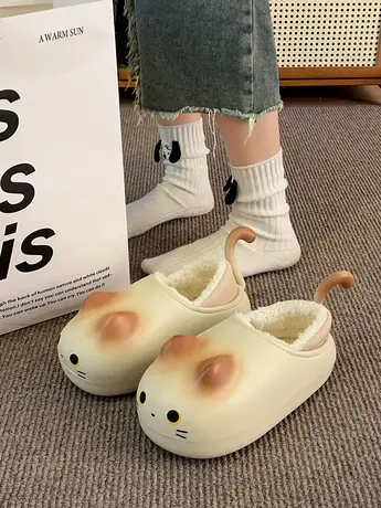 防水棉鞋女冬加绒外穿2023年新款可爱雨鞋室内居家包跟棉拖鞋保暖商品大图