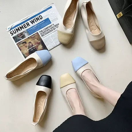 韩版ins平底奶奶单鞋女2022年新款夏季百搭舒适浅口软底豆豆鞋子商品大图