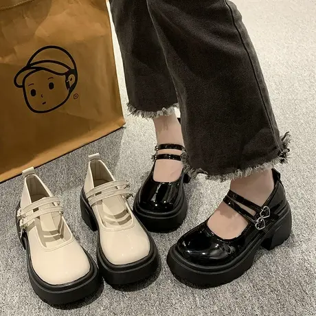 粗跟高跟鞋玛丽珍鞋女厚底小皮鞋子女士单鞋2024秋季新款浅口女鞋图片