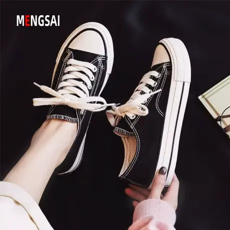 低帮帆布鞋女生2023春季新款平底基础款百搭黑色鞋子复古学生板鞋商品大图