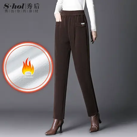 秀后2023冬季新款加绒加厚裤子高腰显瘦保暖妈妈宽松百搭哈伦裤图片