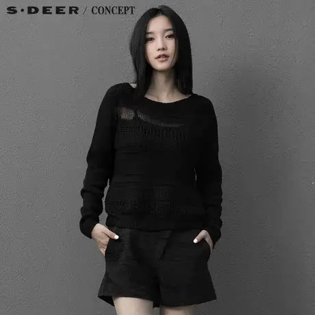 S·�R＼🌬CONCEPT【🌭新品】🌮圣迪奥女装宽松镂空粗棒针织衫5383517图片