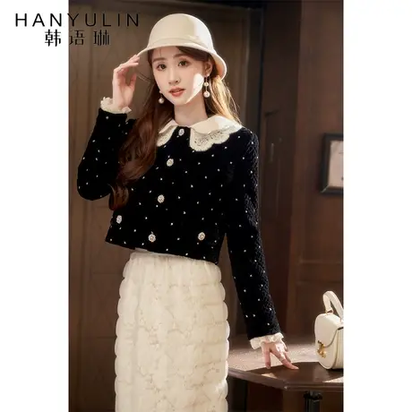 黑色长袖短款外套女2023新款爆款冬季高级感气质显瘦秋冬洋气上衣图片