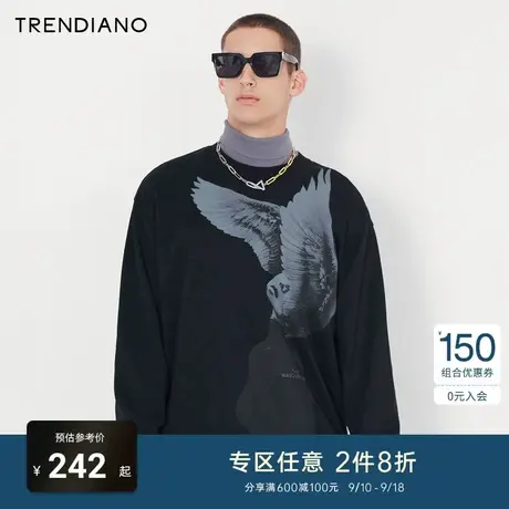 TRENDIANO官方潮牌秋冬男装卫衣含棉人物潮流印花长袖上衣男士商品大图