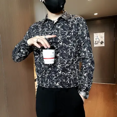花衬衫男ins潮牌痞帅韩版修身韩版衬衣长袖休闲高级感春秋季上衣商品大图
