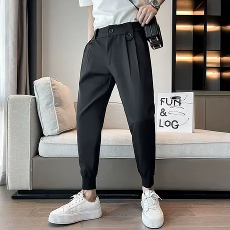 男士休闲裤西裤2023新款潮牌春秋季九分小脚裤束脚排扣设计感裤子商品大图