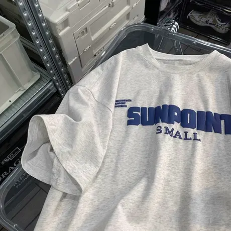 夏季美式高街发泡字母短袖T恤男女潮流ins宽松百搭纯棉情侣半截袖商品大图