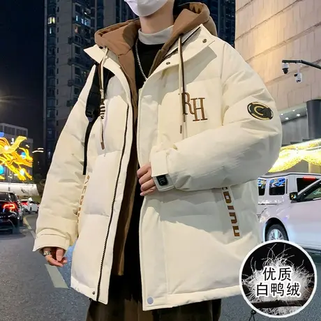 假两件羽绒服男冬季加厚潮牌鸭绒外套男连帽宽松休闲青少年防寒服图片
