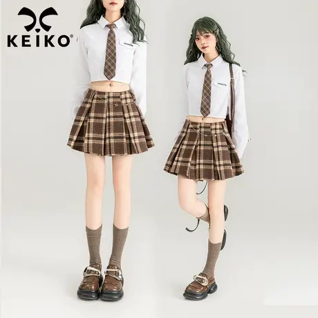 KEIKO [防走光] 格纹百褶裙半身裙2024春季复古毛呢格子a字短裙jk图片