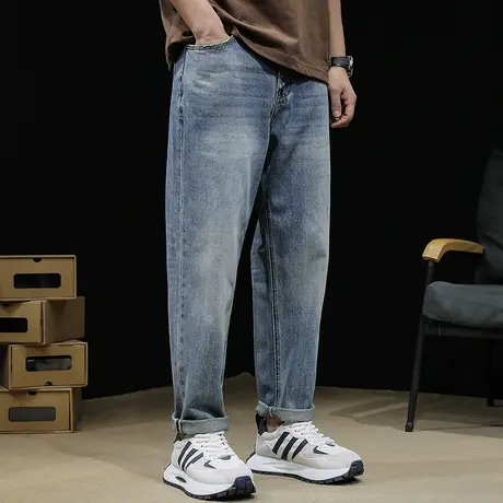 蓝色牛仔裤男2024新款春季男款直筒锥形裤子宽松大码春秋男士潮牌图片