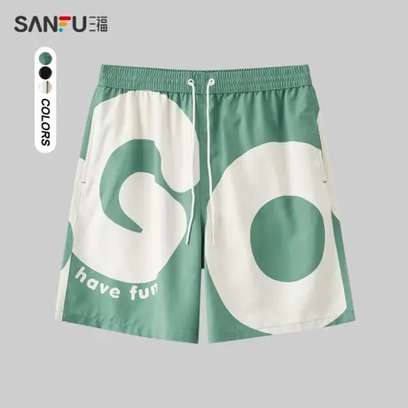 三福2024夏季男士潮流大字母短裤 休闲宽松橡筋腰裤子男482860商品大图