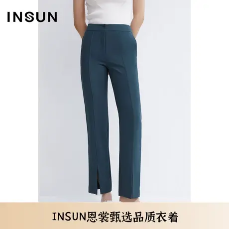 INSUN恩裳夏季修身直筒长裤开叉西裤商品大图