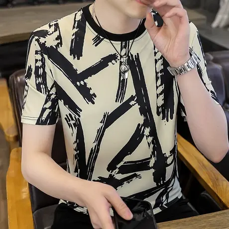 冰丝短袖t恤男夏季薄款宽松潮流大码男装圆领体恤打底衫上衣服ins商品大图