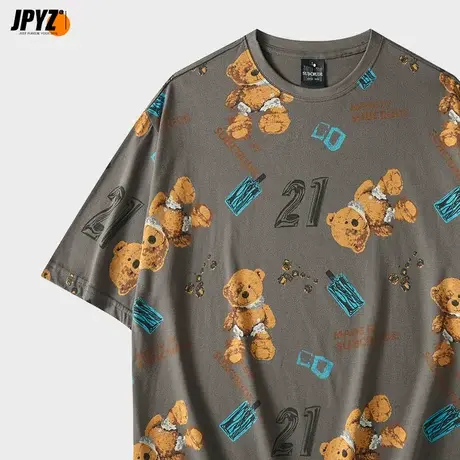 小熊短袖t恤男夏季衣服重磅纯棉加大码青少年宽松体恤ins潮流上衣商品大图