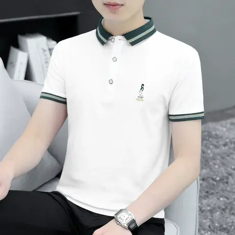 翻领刺绣polo衫白色短袖t恤男装2023新款夏季冰丝半袖有领上衣服图片