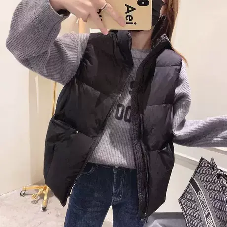 羽绒马甲女短款2023年秋冬韩版新款外穿背心马夹百搭外搭黑色外套图片