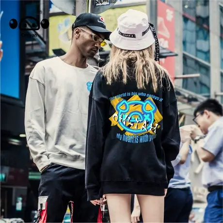 日系潮牌宽松简约基础款圆领卫衣女情侣百搭纯色长袖T恤定制logo商品大图