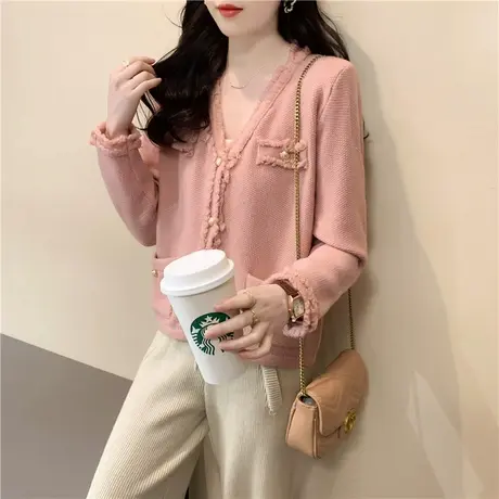小香风短款流苏毛衣针织开衫女2023早春新款宽松温柔风时尚外套女图片